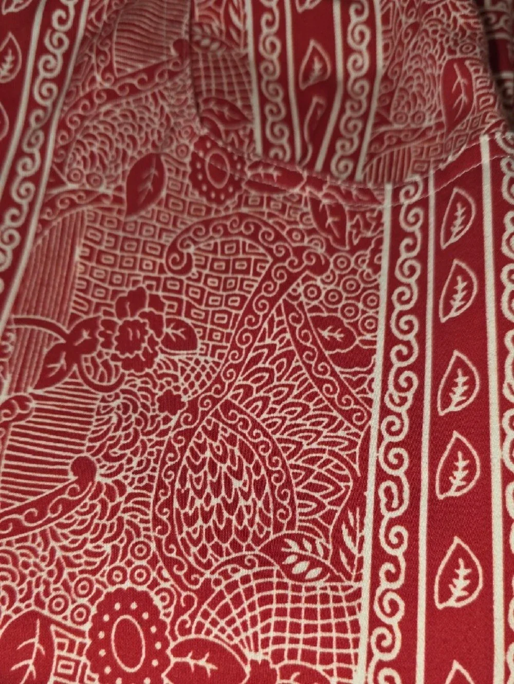 Printed Wide-Leg Cotton Pants in Pinky Red White Floral Paisley Medium (S) - Picture 11 of 12